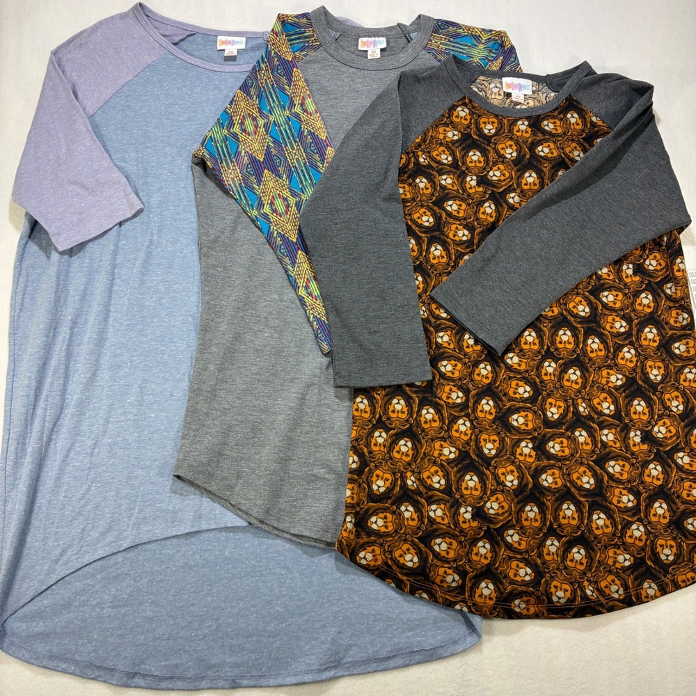 Casual Athleisure Womens T-Shirt Lot 3 XS Blue Orange Lion Pattern LuLaRoe NWT